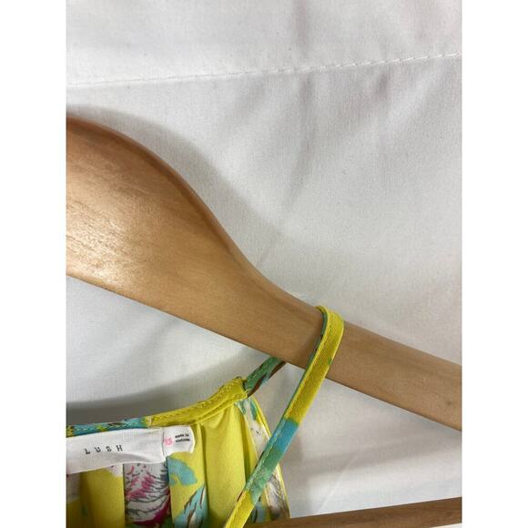 Lush Pleated Halter Tank Yellow Floral Pattern Size XS - Picture 2 of 6